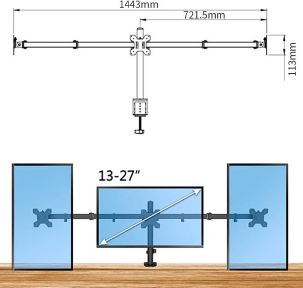 FINYQBET Suporte para Monitor Triplo - Compatível com Monitores de 13-27 Polegadas, Ajuste de Altura e Rotação 360°, Ideal para Escritório e Gamers, Economiza Espaço na Mesa - Imagem 2