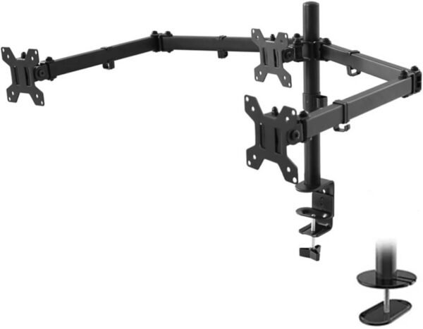 FINYQBET Suporte para Monitor Triplo - Compatível com Monitores de 13-27 Polegadas, Ajuste de Altura e Rotação 360°, Ideal para Escritório e Gamers, Economiza Espaço na Mesa