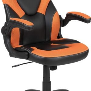 Flash Furniture Cadeira para jogos X10 de couro macio de couro macio com braços dobráveis, cadeira giratória ergonômica acolchoada para computador, laranja/preta