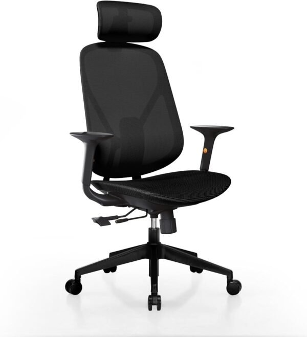 G-PACK PRO Cadeira de escritório ergonômica com encosto de cabeça - Cadeira de mesa de malha com rodas - Preta