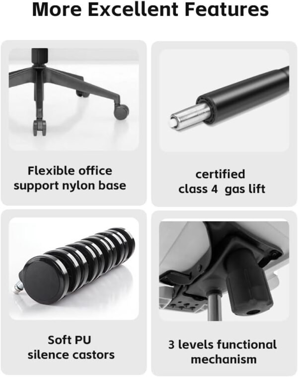 G-PACK PRO Cadeira de escritório ergonômica com encosto de cabeça - Cadeira de mesa de malha com rodas - Preta - Imagem 2