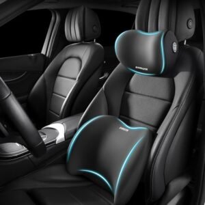 GDCARSL Kit de almofada de apoio de cabeça e lombar para carro, almofada ergonômica de pescoço e assento traseiro para alívio da fadiga, almofadas de espuma viscoelástica para assento de condução