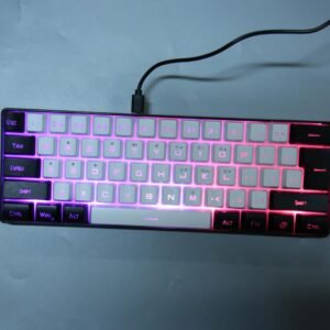 GOWENIC Teclado para jogos 60%, teclado mecânico compacto com fio 61 teclas, teclado RGB retroiluminação LED teclado ergonômico para jogos com fio para escritório e negócios (branco)
