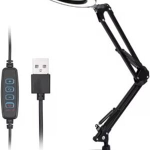 Generic Luminária de Mesa Lupa Articulada com Ring Light LED USB Controle de Intensidade Preta