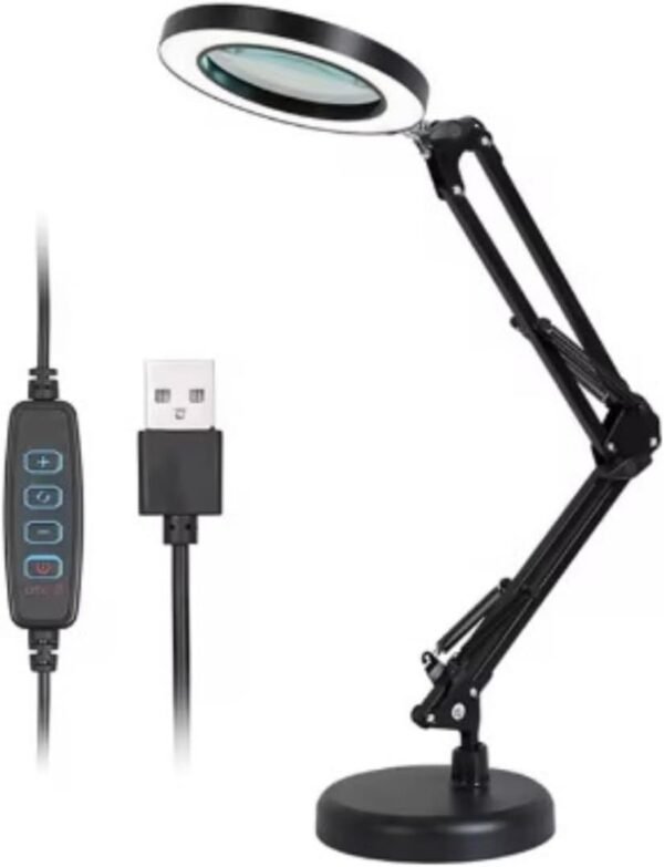 Generic Luminária de Mesa Lupa Articulada com Ring Light LED USB Controle de Intensidade Preta