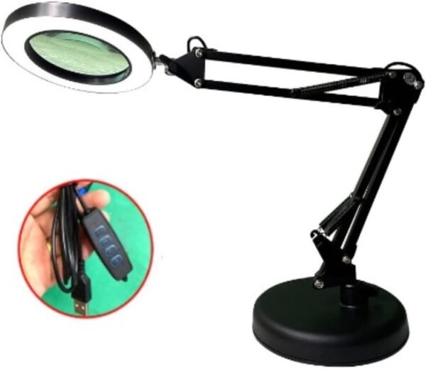 Generic Luminária de Mesa Lupa Articulada com Ring Light LED USB Controle de Intensidade Preta - Imagem 2