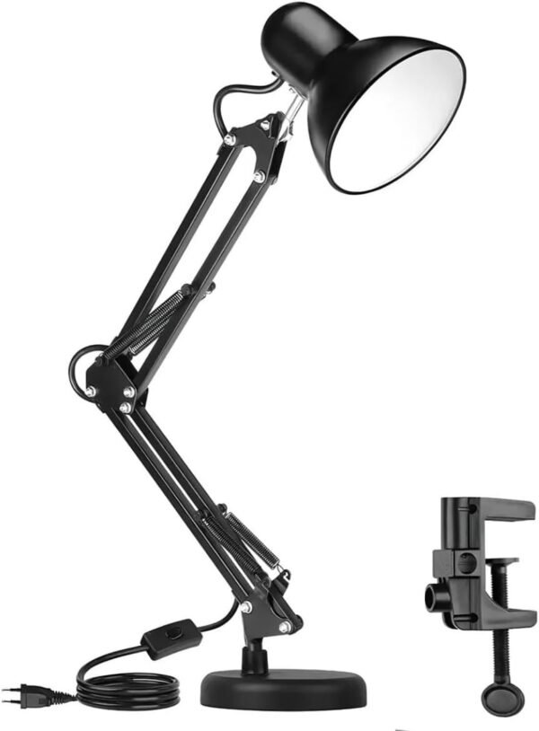 Genérico Luminária de Mesa Articulável Abajur com Garra e Base Leitura Estudo Quarto Articulada Preta Bivolt 110V 220V com Interruptor