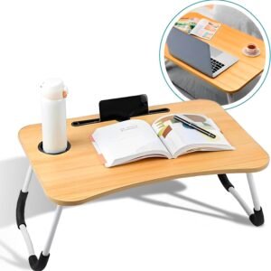 Genérico Mesa Portátil Dobrável para Notebook até 15,6'' - Ideal para Home Office, com Porta-Copos e Porta-Tablet, Estrutura Antideslizante e Leve