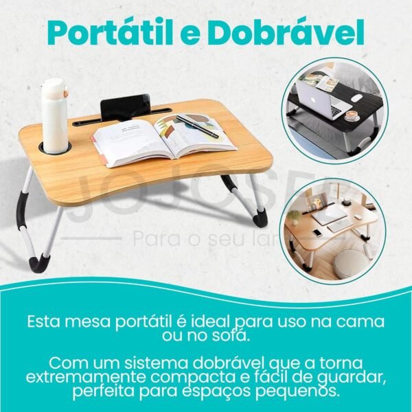 Genérico Mesa Portátil Dobrável para Notebook até 15,6'' - Ideal para Home Office, com Porta-Copos e Porta-Tablet, Estrutura Antideslizante e Leve - Imagem 2