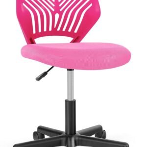 Giantex Cadeira de mesa infantil, cadeira de computador sem braços com suporte lombar, cadeira de estudo giratória ajustável de malha com rodas, cadeira de escritório pequena para meninas, meninos,