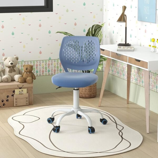 Giantex Cadeira de mesa infantil moderna, cadeira de estudo sem braços com altura ajustável, cadeira de escritório ergonômica com rodas, cadeira de mesa de trabalho de malha giratória para meninas, - Imagem 2