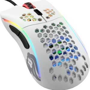 Glorious Mouse para jogos modelo D (menos) com fio - design de favo de mel superleve de 61 g, RGB, ergonômico, sensor Pixart 3360, interruptores Omron, pés de PTFE, 6 botões - branco fosco