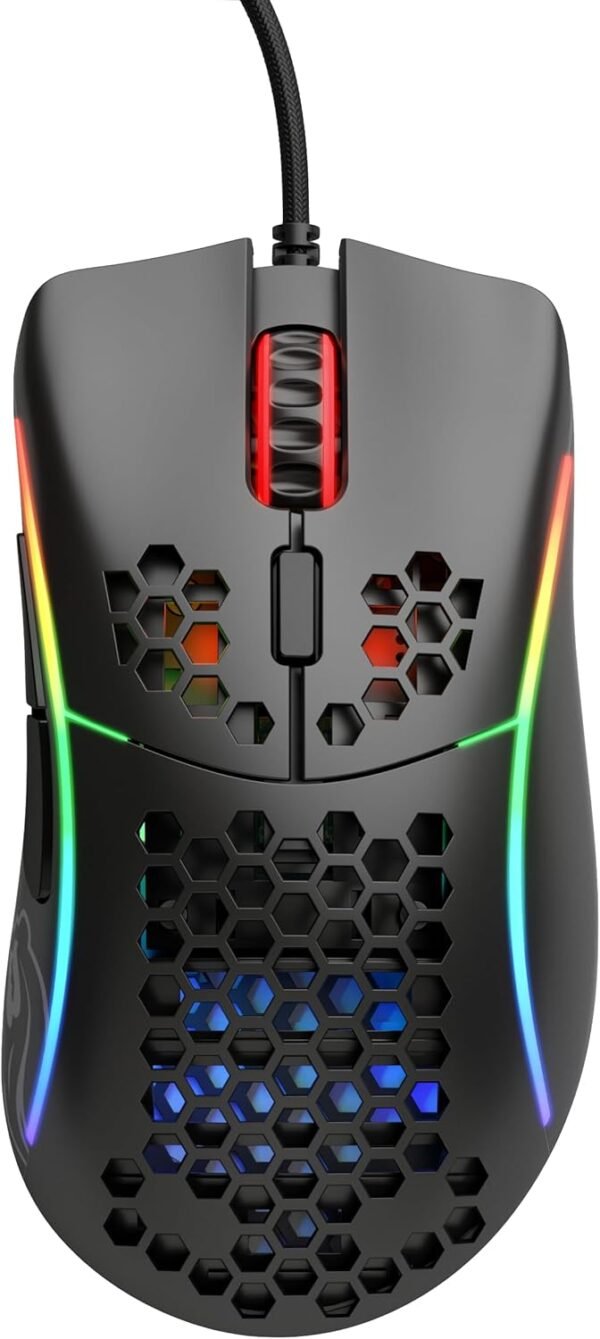 Glorious Mouse para jogos modelo D (menos) com fio - design de favo de mel superleve de 61 g, RGB, ergonômico, sensor Pixart 3360, interruptores Omron, pés de PTFE, 6 botões - preto fosco - Imagem 2