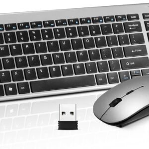 Guiheng Combo de Teclado e Mouse Sem Fio, Compacto e Silencioso, 2.4G, Design Ultrafino e Ergonômico, Cinza, para Windows, Computador, Desktop, PC, Notebook, Laptop