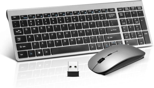 Guiheng Combo de Teclado e Mouse Sem Fio, Compacto e Silencioso, 2.4G, Design Ultrafino e Ergonômico, Cinza, para Windows, Computador, Desktop, PC, Notebook, Laptop