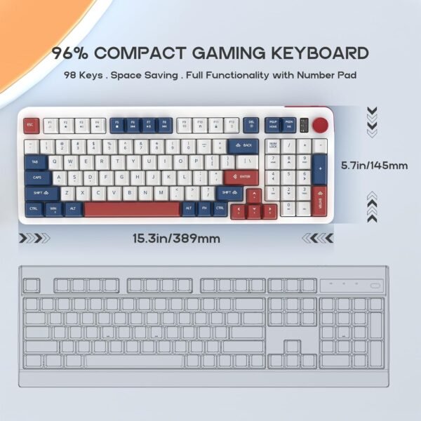 Hofotek Teclado para jogos com 96% com fio, membrana cremosa e silenciosa, teclado silencioso com teclado numérico e botão de volume, teclado USB para computador, desktop, jogos, escritório - Imagem 2