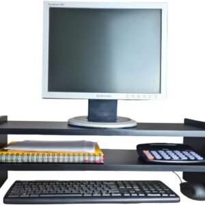 Instalojas - Base Monitor Suporte De Mesa Para Escritório Casa - Suporte para Monitor Duplo em MDF Preto