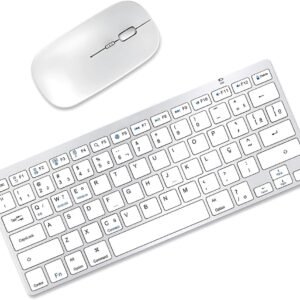 KIT Teclado e Mouse Bluetooth, Teclado para Tablet Macbook iPad iMac Celular Notebook PC, Premium Silencioso Minimalista Portátil Home Office Universitário ABNT2 - Branco