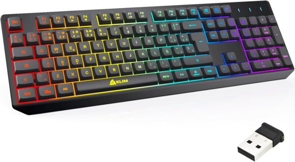 KLIM Chroma Wireless - Teclado inalámbrico Gaming ESPAÑOL + Teclado Gaming Ligero, Duradero, Resistente, Ergonómico, Silencioso + Teclado Gamer PC PS4 Xbox One Mac + Nova Versão 2024 +