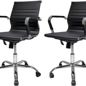 Kit 02 Cadeiras de Escritório Ergonômica Simples Home Office Secretária Diretor Giratória Suporta até 120kg - Base Cromada Anti Risco Charles Eames Eiffel