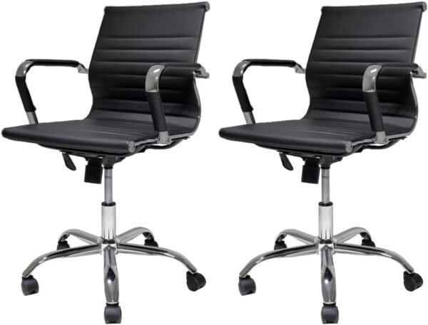 Kit 02 Cadeiras de Escritório Ergonômica Simples Home Office Secretária Diretor Giratória Suporta até 120kg - Base Cromada Anti Risco Charles Eames Eiffel