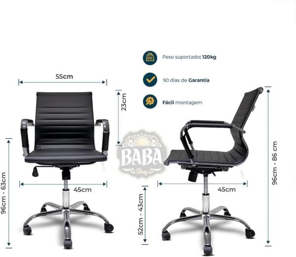 Kit 02 Cadeiras de Escritório Ergonômica Simples Home Office Secretária Diretor Giratória Suporta até 120kg - Base Cromada Anti Risco Charles Eames Eiffel - Imagem 2