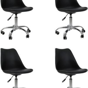 Kit 04 Cadeiras Office Base Cromada Giratória Saarinen - Preto