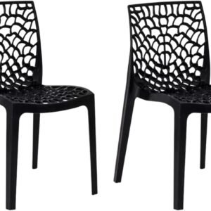 Kit 2 Cadeiras Gruvyer Preta Design Coral Feita em PP Empilhável Restaurante Hotel Recepção