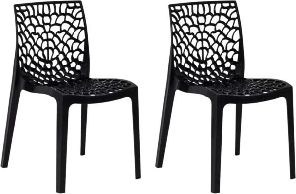 Kit 2 Cadeiras Gruvyer Preta Design Coral Feita em PP Empilhável Restaurante Hotel Recepção