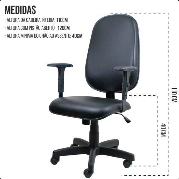 Kit 2 Cadeiras Presidente Giratória Courvin Preto Home Gourmet Ergonômica Espuma D45 Base Reforçada Escritório - Imagem 2