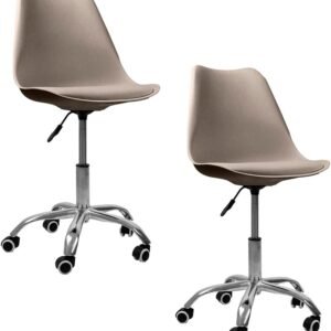 Kit 2 Cadeiras Saarinen Office Base Cromada Com Rodizio Giratória - Bege
