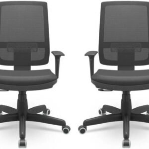 Kit 2 Cadeiras para Escritório Ergonômica Presidente Brizza Nr17 Plaxmetal Preto