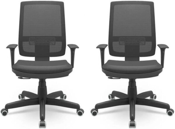 Kit 2 Cadeiras para Escritório Ergonômica Presidente Brizza Nr17 Plaxmetal Preto