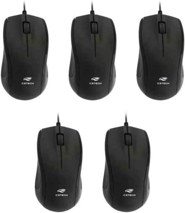 Kit 5 Mouse Óptico USB MS26BK Preto C3Tech Com Fio 2 Metros