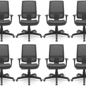Kit 8 Cadeiras para Escritório Ergonômica Presidente Brizza Nr17 Plaxmetal Preto