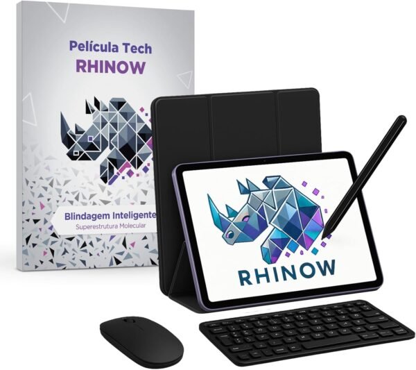 Kit Capa Preta Slim para Samsung Tab A9+ Plus 11": Película de vidro + Caneta Precision + Teclado e Mouse (Rhinow)