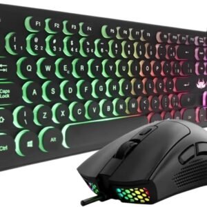 Kit Gamer Teclado Teclas Redondas Tipo Chocolate Led RGB e Mouse Ergonomico Colmeia 7 Botões 7200 Dpi Sensor A725F Led RGB
