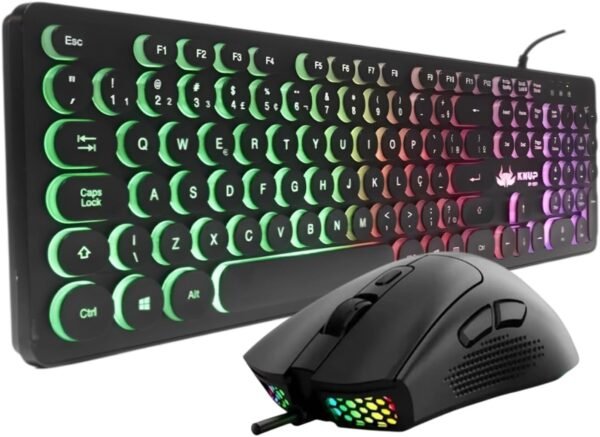 Kit Gamer Teclado Teclas Redondas Tipo Chocolate Led RGB e Mouse Ergonomico Colmeia 7 Botões 7200 Dpi Sensor A725F Led RGB