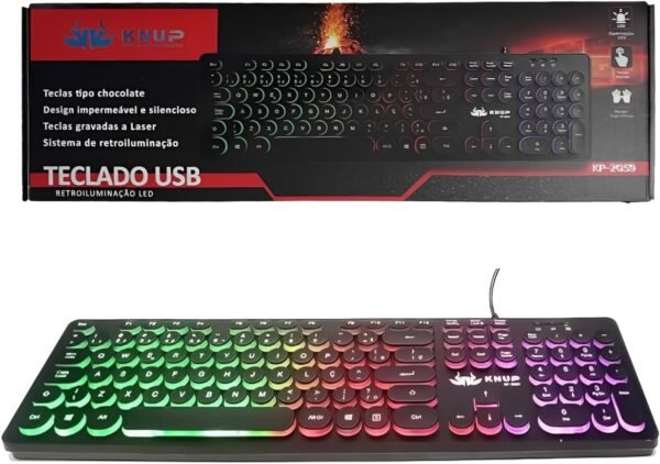 Kit Gamer Teclado Teclas Redondas Tipo Chocolate Led RGB e Mouse Ergonomico Colmeia 7 Botões 7200 Dpi Sensor A725F Led RGB - Imagem 2