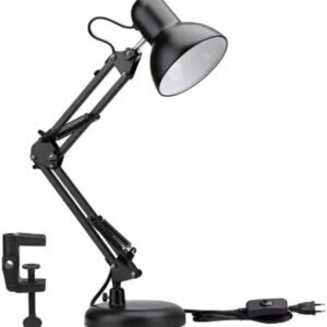 Kit Luminária de Mesa Articulada Abajur + Base Removível Redonda + Garra Resistente (Preto)