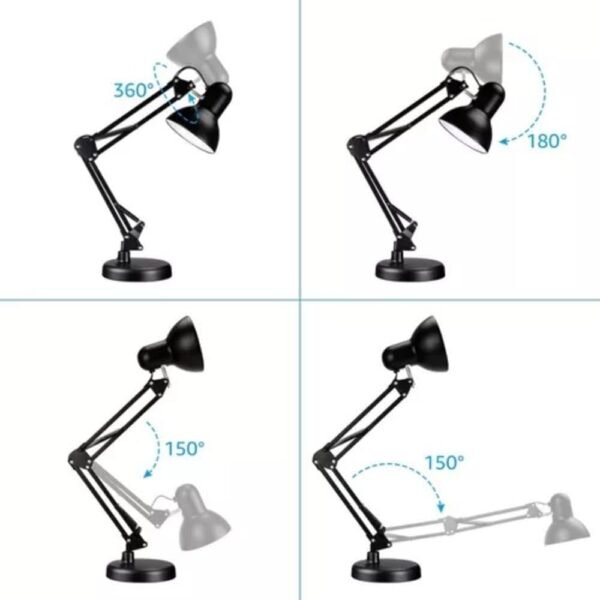 Kit Luminária de Mesa Articulada Abajur + Base Removível Redonda + Garra Resistente (Preto) - Imagem 2