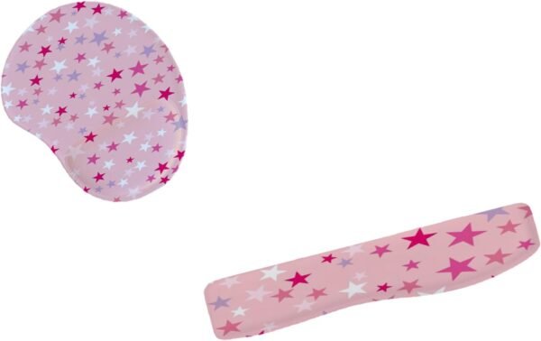 Kit Mouse Pad E Apoio Teclado Ergonômico Estrela Rosa No Céu