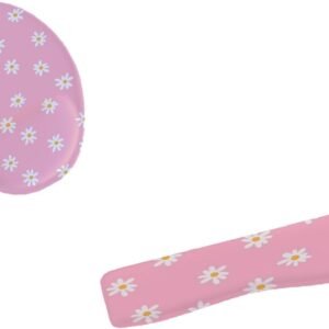 Kit Mouse Pad E Apoio Teclado Flores Brancas com Fundo Rosa