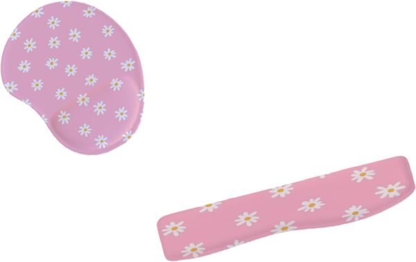Kit Mouse Pad E Apoio Teclado Flores Brancas com Fundo Rosa