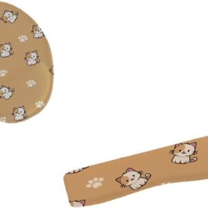 Kit Mouse Pad E Apoio Teclado Gatinho Filhote com Fundo Marrom Claro