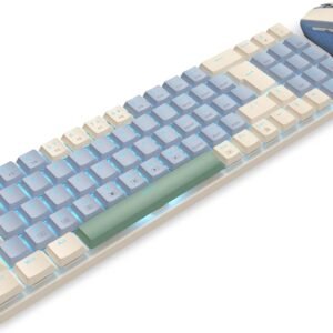 Kit Mouse e teclado mecânico sem fio Redragon BS-8772 CB Creme e Azul