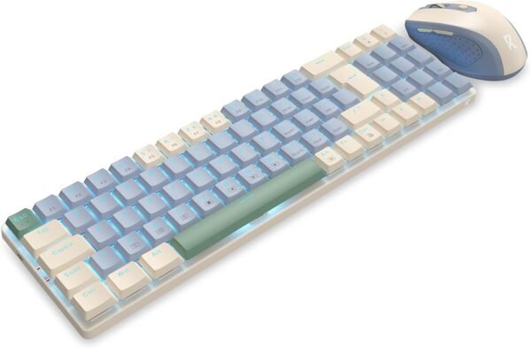 Kit Mouse e teclado mecânico sem fio Redragon BS-8772 CB Creme e Azul