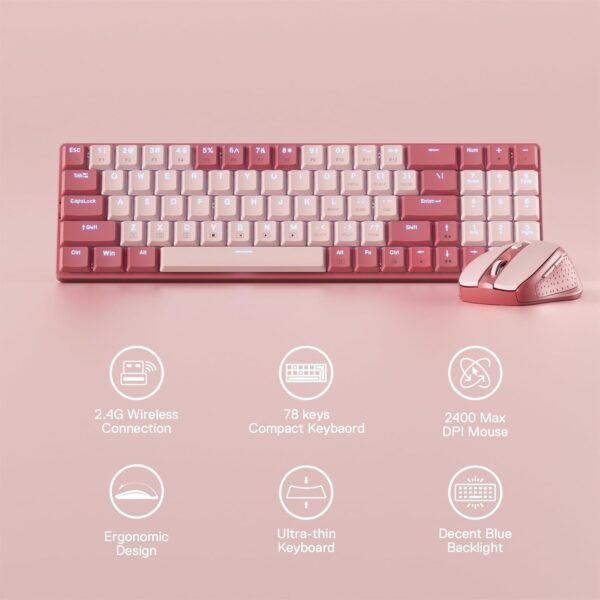 Kit Mouse e teclado mecânico sem fio Redragon BS-8772 RP Rosa - Imagem 2