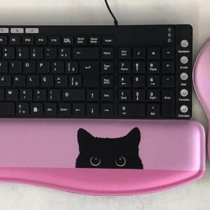 Kit Mouse pad e Apoio Teclado Ergonômico | Gatinho Preto