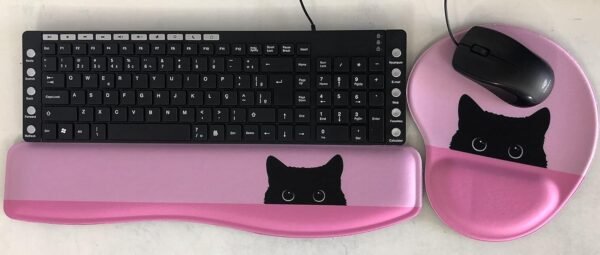 Kit Mouse pad e Apoio Teclado Ergonômico | Gatinho Preto